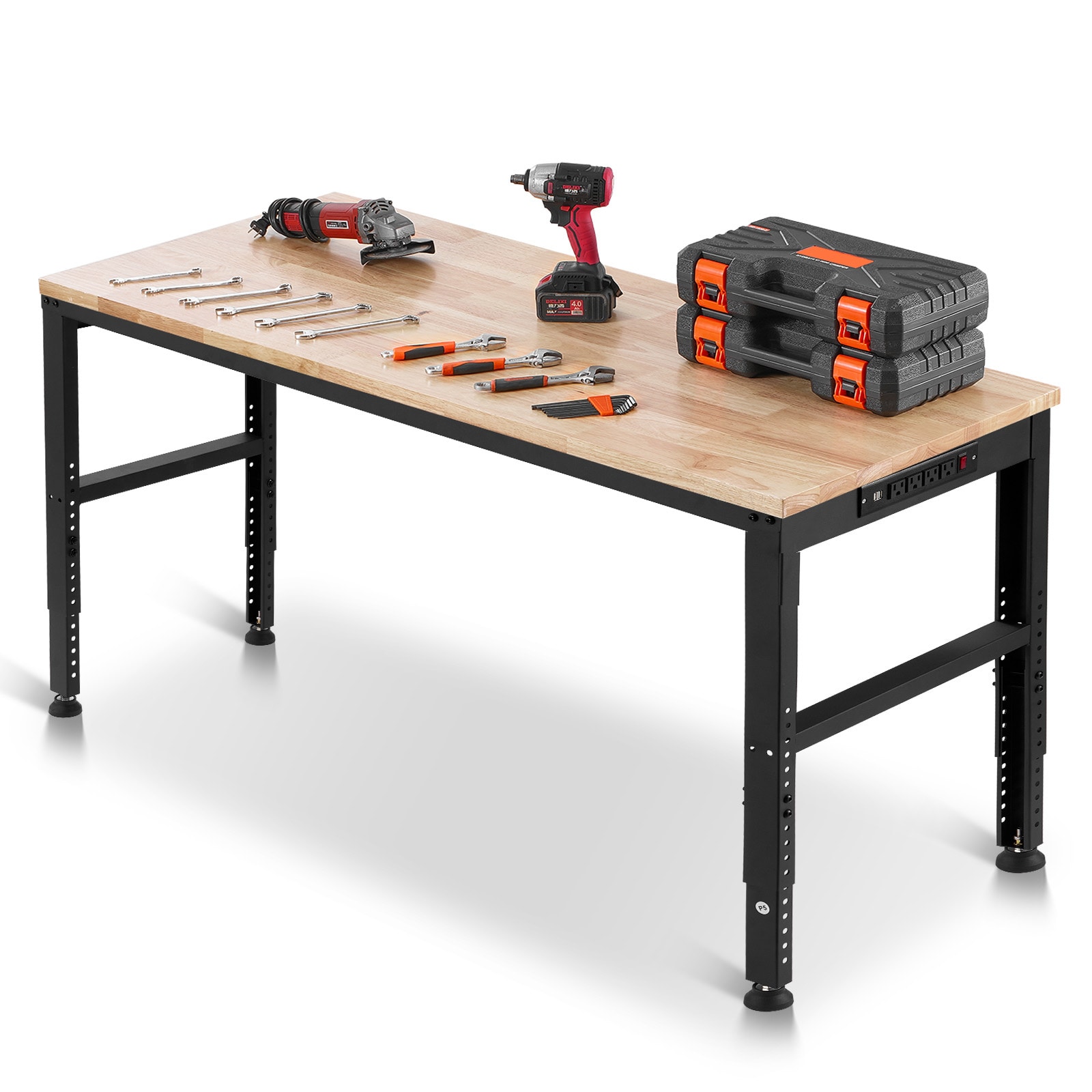 Adjustable Height Workbench With Power Outlets And Hardwood Top_voghion.com